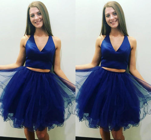 V A Line Homecoming Dresses Alexia Royal Blue Two Pieces Neck Sleeveless Pleated Organza
