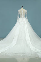 Load image into Gallery viewer, 2024 Gorgeous Scoop Wedding Dresses Glitter Tulle With Beading Zipper Back Long Train
