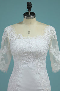 2024 Scoop 3/4 Length Sleeves Wedding Dresses Mermaid Chiffon With Applique