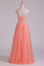 Load image into Gallery viewer, 2022 New Arrival Strapless A Line Prom Dresses Tulle With Applique