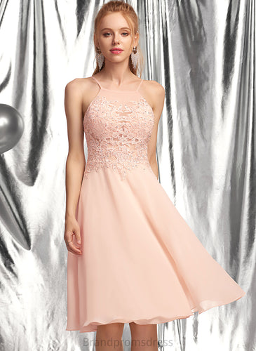 Marie Knee-Length Dress Neck With Chiffon A-Line Scoop Homecoming Lace Homecoming Dresses Beading
