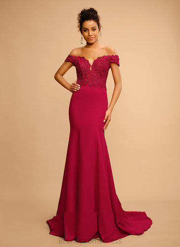 With Crepe Trumpet/Mermaid Off-the-Shoulder Stretch Amelie Floor-Length Sequins Prom Dresses