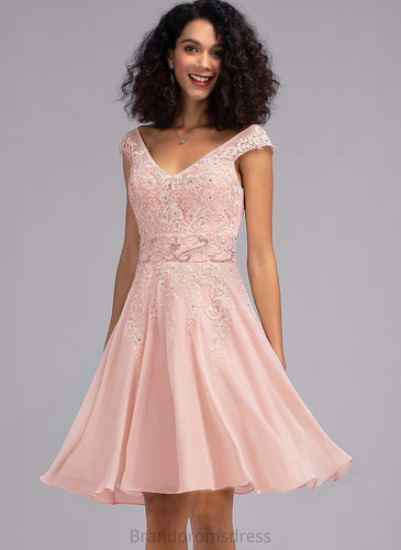 Callie Dress Beading Homecoming Dresses With Knee-Length A-Line Chiffon Homecoming Lace V-neck