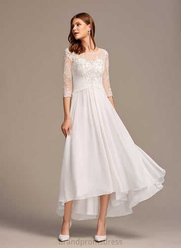 Lace Asymmetrical With A-Line Wedding Dresses Dress Chiffon Illusion Wedding Finley