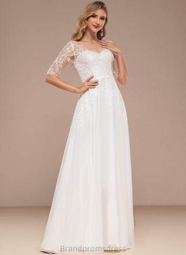 Floor-Length Dress Lace Chiffon Wedding A-Line Wedding Dresses V-neck Madeleine