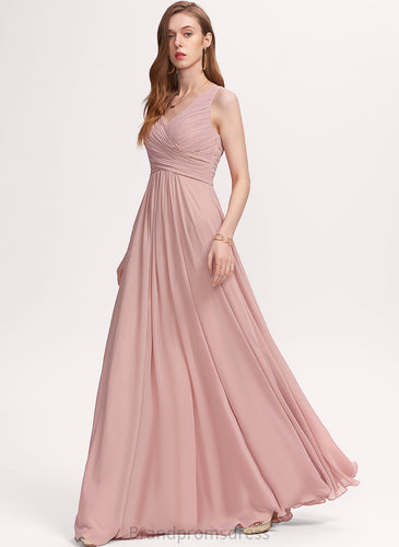 Pleated Chiffon Hedda Prom Dresses Floor-Length With V-neck A-Line
