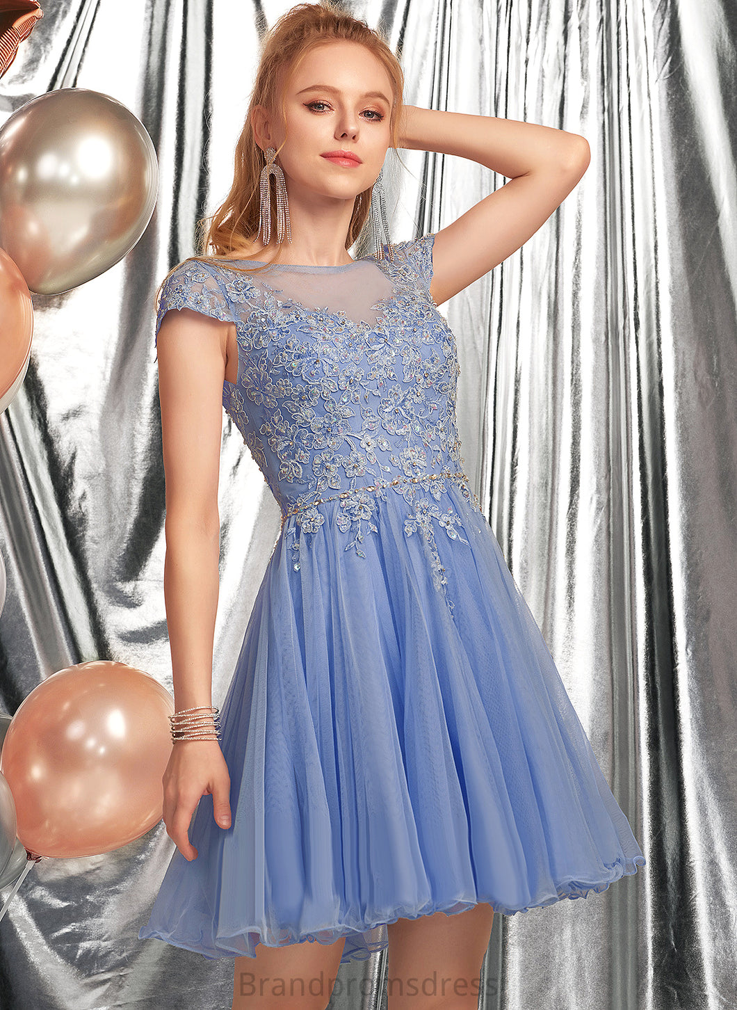 Scoop Lace Lace Homecoming Beading Leilani Dress Homecoming Dresses A-Line Short/Mini Neck Appliques With Tulle