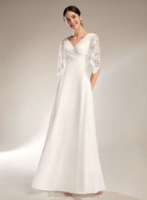 Load image into Gallery viewer, Wedding Dresses Floor-Length Lace V-neck Chiffon Dress Sheath/Column Wedding Rayne