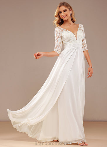 Dress Lace Floor-Length Chiffon Jaylee A-Line V-neck Wedding Dresses Sequins Wedding With Ruffle