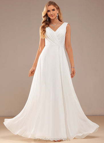 Wedding Dresses Dress Floor-Length V-neck Wedding Lace A-Line Chiffon Azul
