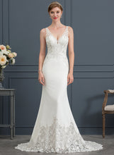 Load image into Gallery viewer, Wedding Dress Lace Crepe Trumpet/Mermaid Stretch Court Lexie V-neck Train Wedding Dresses
