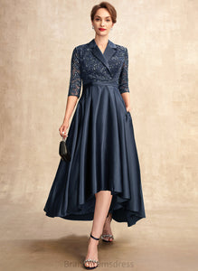 Dress Bride With Sequins Pockets Mother of the Bride Dresses Lace Asymmetrical A-Line the Hillary Mother Satin V-neck of