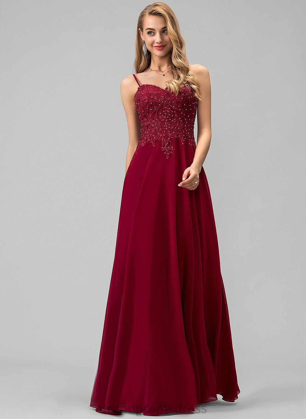Prom Dresses Floor-Length A-Line Chiffon With Bella Rhinestone Lace Sweetheart