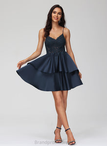 Lace Homecoming Dresses Myah With Homecoming V-neck Dress Short/Mini A-Line Satin