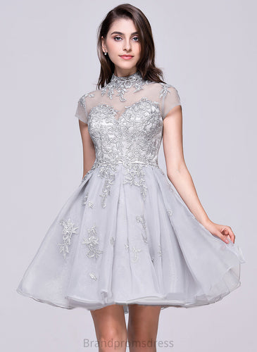 Appliques Homecoming Dresses Dress Tulle Lace Neck With Organza A-Line High Camille Homecoming Short/Mini Lace
