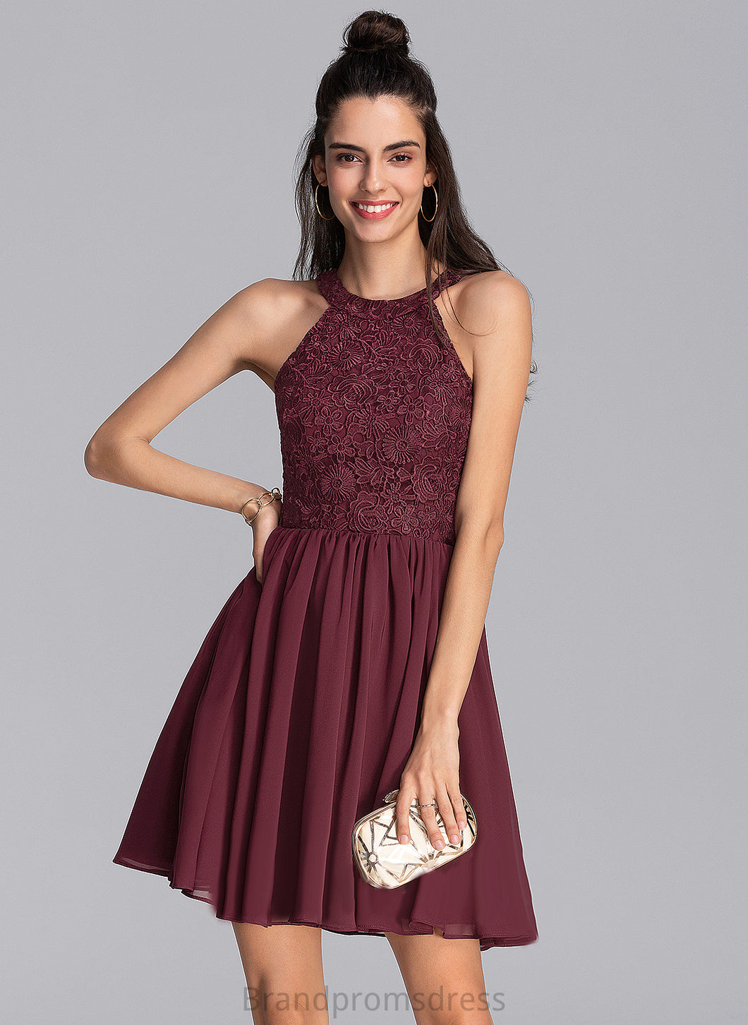 Dress Neck Homecoming Chiffon Homecoming Dresses A-Line Kaylen Scoop Short/Mini With Lace