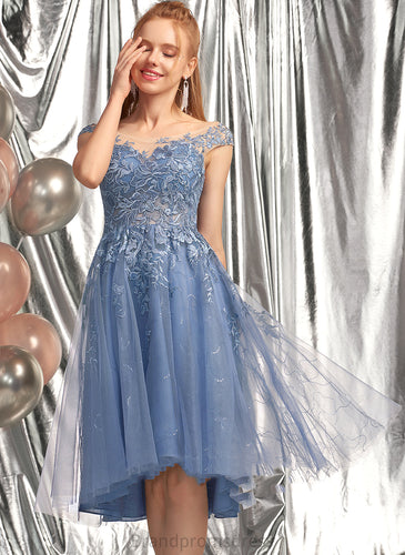 A-Line Homecoming Dresses Scoop Neck Dress Sequins Asymmetrical Lace Homecoming Tulle With Xiomara