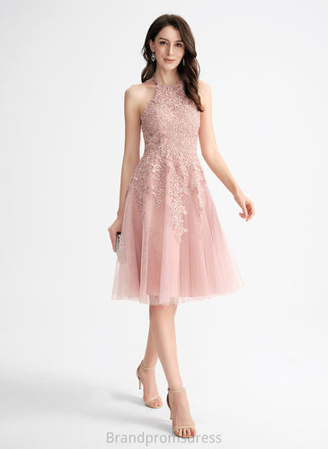 A-Line Knee-Length Neck Homecoming Dress Scoop Homecoming Dresses With Tulle Lace Marely