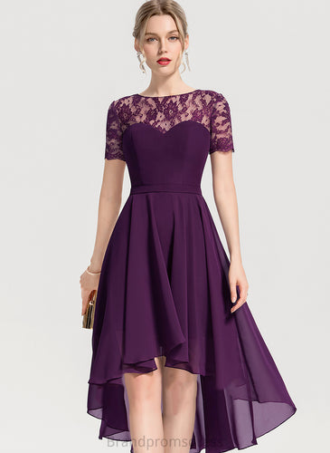With Neck Asymmetrical Liliana A-Line Chiffon Dress Lace Homecoming Scoop Homecoming Dresses