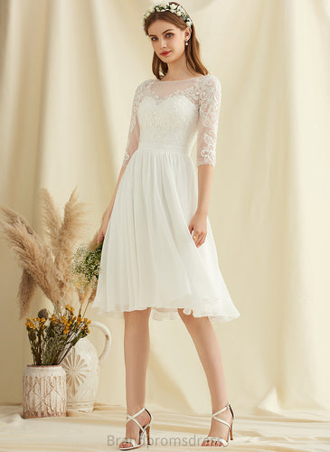 Wedding Dresses Wedding A-Line Sequins With Chiffon Knee-Length Lace Dress Scoop Joy