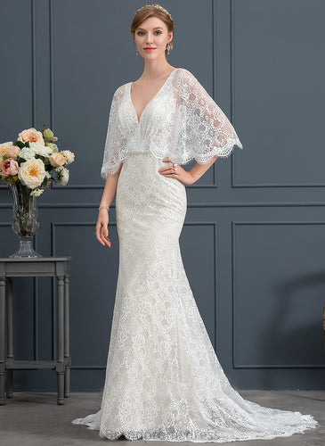 Wedding Sweep Sequins V-neck Beading Trumpet/Mermaid With Joselyn Train Dress Lace Wedding Dresses
