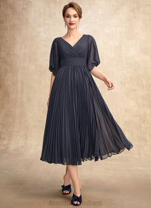 Tea-Length Chiffon V-neck Mother of the Bride Dresses Dress A-Line With Mother of the Katherine Bride Pleated
