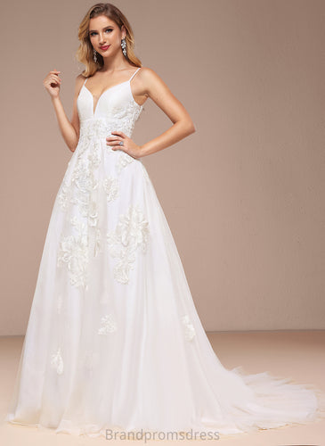Reese Ball-Gown/Princess Train Wedding Lace Wedding Dresses Court Dress Tulle V-neck With Sequins