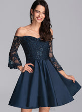 Load image into Gallery viewer, A-Line Short/Mini Homecoming Dresses Satin Homecoming Dress Mckenna With Off-the-Shoulder Lace