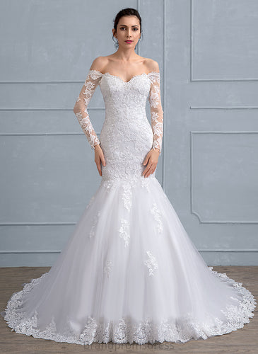 Dress Beading Trumpet/Mermaid Court Off-the-Shoulder Lillie Wedding Dresses Sequins Lace Tulle With Train Wedding