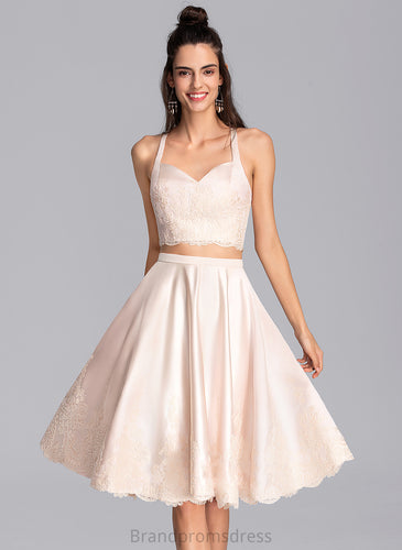 Homecoming Dress Knee-Length Sweetheart Homecoming Dresses A-Line Satin With Lace Alessandra