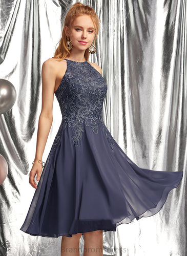 Homecoming Lace With Knee-Length Chiffon Lace Dress Scoop Appliques Shayna A-Line Homecoming Dresses Neck