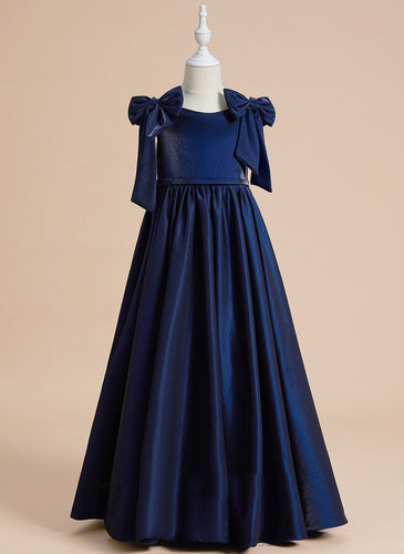 Averie Neck - Satin Dress Scoop Flower Girl Dresses Flower Floor-length Sleeveless With Ball-Gown/Princess Bow(s) Girl