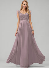 Load image into Gallery viewer, A-Line Sequins Beading With Chiffon Carina Flower(s) Feather Prom Dresses V-neck Floor-Length
