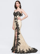 Load image into Gallery viewer, Trumpet/Mermaid Kathy With Sweep Front Train Split Sweetheart Prom Dresses Sequins Lace