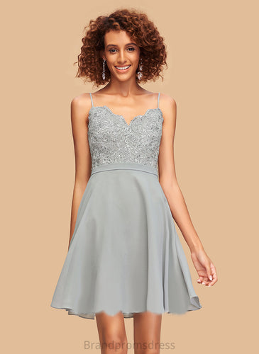 V-neck Homecoming Dresses Mya Lace Homecoming A-Line With Beading Chiffon Short/Mini Dress