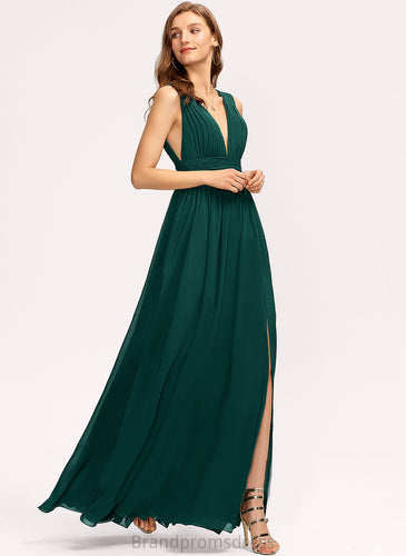 Chiffon Prom Dresses A-Line Floor-Length Pleated Janessa V-neck With