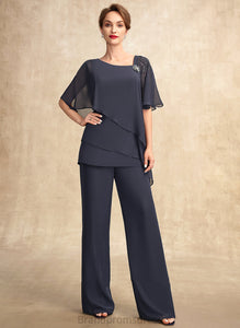Jumpsuit/Pantsuit Mother Floor-Length the Chiffon Ruffles Beading Mother of the Bride Dresses Sequins Bride Dress Cascading Bailey of With V-neck