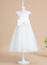 Load image into Gallery viewer, Tulle/Lace Sequins/Bow(s) Tea-length With A-Line Short Neck Scoop Joanna Flower Girl Dresses Girl - Flower Dress Sleeves