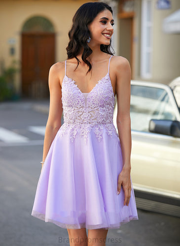 V-neck Tulle Homecoming Dresses Emerson Lace Beading A-Line With Homecoming Short/Mini Dress