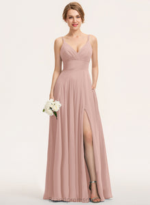 Prom Dresses Floor-Length With Maureen Pleated Chiffon A-Line V-neck
