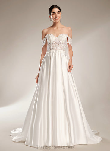 Lace Wedding Dresses Satin Train Ball-Gown/Princess Wedding Chapel Amira Sequins With Dress Sweetheart