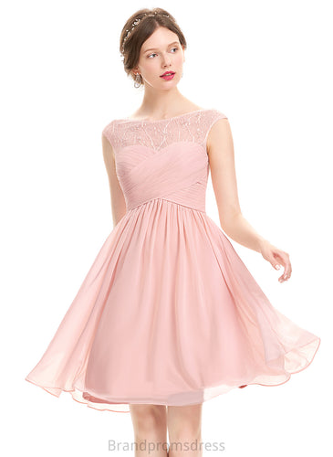 Tulle A-Line Chiffon Gracie Beading Knee-Length With Scoop Ruffle Prom Dresses