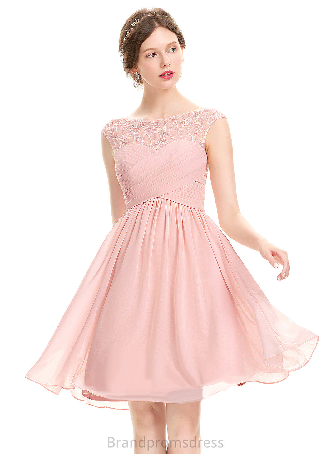 Tulle A-Line Chiffon Gracie Beading Knee-Length With Scoop Ruffle Prom Dresses