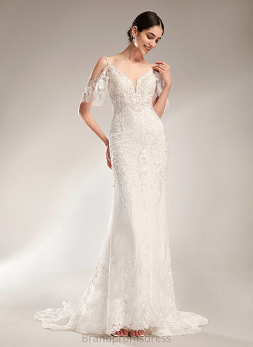 Sequins Wedding Dresses Beading V-neck Chapel Wedding Brylee Tulle Dress With Lace Trumpet/Mermaid Train