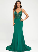 Load image into Gallery viewer, Train Sweep Trumpet/Mermaid Sequins With Prom Dresses Eva V-neck Jersey