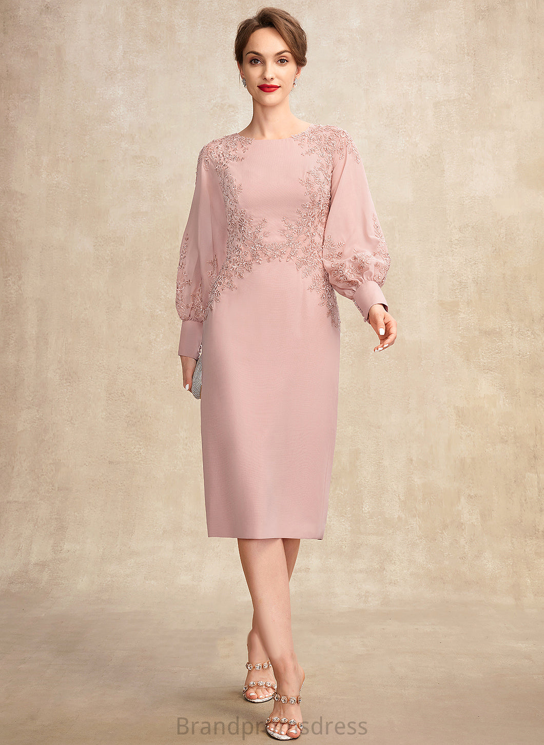 Mother of the Bride Dresses With Sequins Sheath/Column Scoop of Dress Beading Lace the Knee-Length Tracy Bride Mother Chiffon Neck