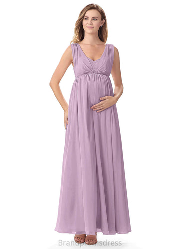 Kit Natural Waist Floor Length Sleeveless V-Neck A-Line/Princess Bridesmaid Dresses