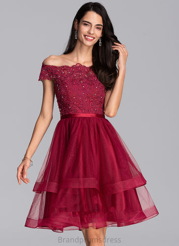 Tulle Sequins Dress Homecoming Off-the-Shoulder With Knee-Length A-Line Charlotte Beading Homecoming Dresses Lace
