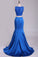 2022 Two Pieces Mermaid Bateau Prom Dresses With Beading Satin & Lace