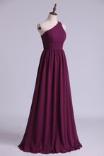 Load image into Gallery viewer, 2024 Purple Bridesmaid Dresses A Line One Shoulder Floor Length With Ruffle